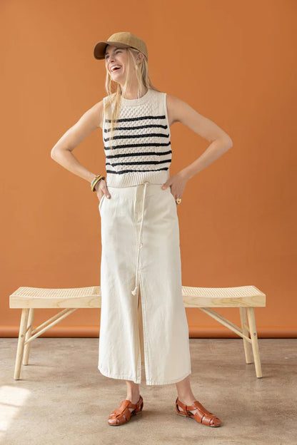 Cropped Cable Tank Sweater in stripe by Lilla P