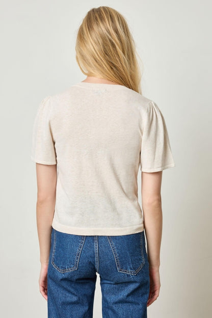 Short Sleeve V-Neck Sweater in barley by Lilla P