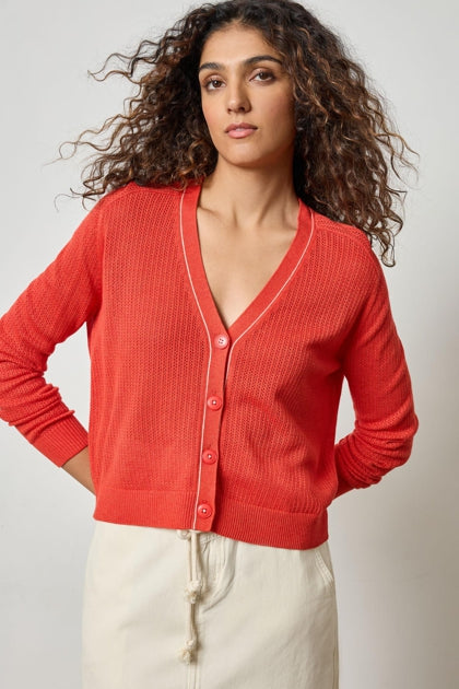 Saddle Sleeve V-Neck Cardigan in begonia by Lilla P