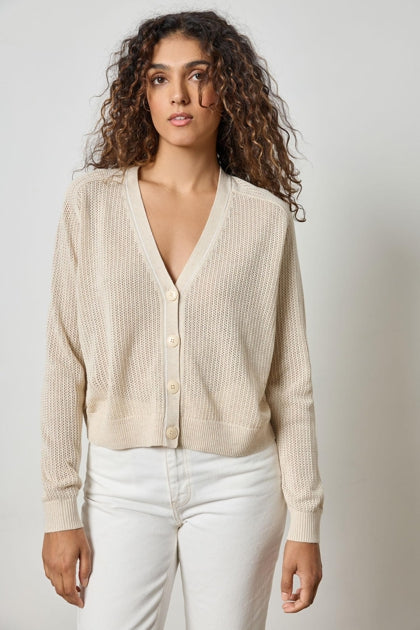 Saddle Sleeve V-Neck Cardigan in husk by Lilla P