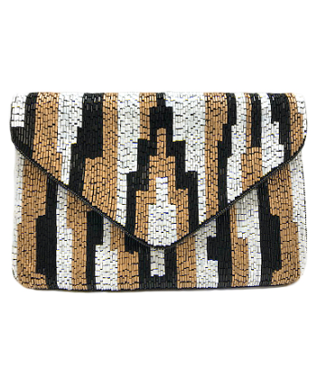 Art Deco Beaded Envelope Clutch in white/multi