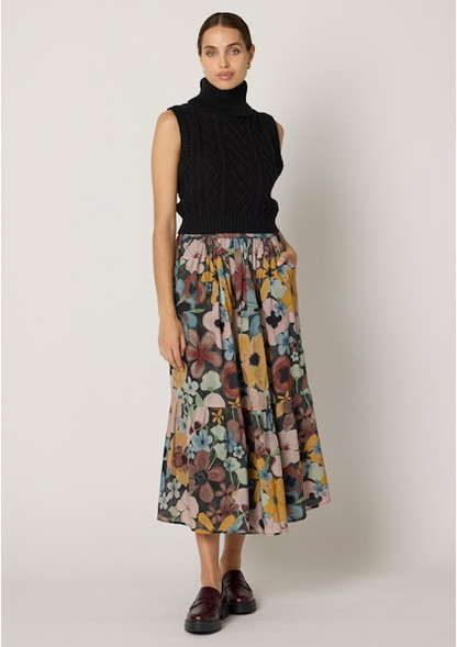 Charlene Printed Ankle Skirt in foraged violets by Cleobella