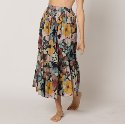 Charlene Printed Ankle Skirt in foraged violets by Cleobella