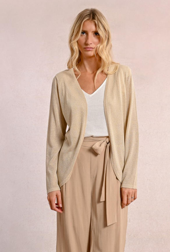 Open Lurex Cardigan in beige by Molly Bracken