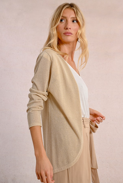 Open Lurex Cardigan in beige by Molly Bracken