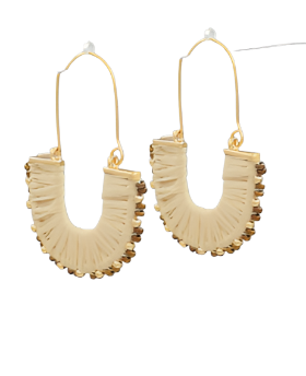 Wrapped Raffia U Shape Earrings in beige