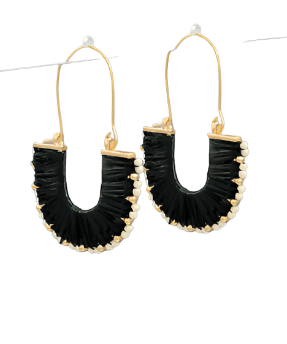 Wrapped Raffia U Shape Earrings in black