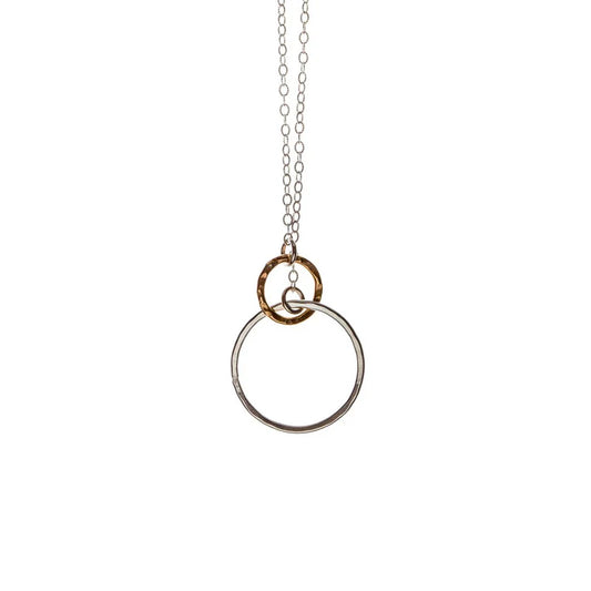 Interlocking Circles Necklace in two tone gold chain by Kenda Kist