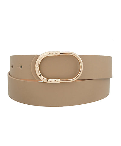 Half Hammered Oval Buckle Belt in Taupe