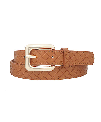 Weave Textured Strap Belt in Brown