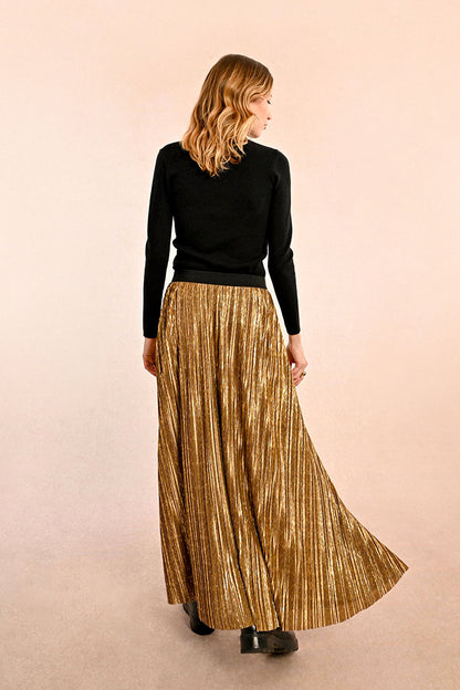 Pleated Midi Skirt in gold by Molly Bracken