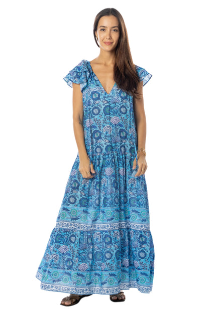 Anabella Printed Dress in azure by Bindu