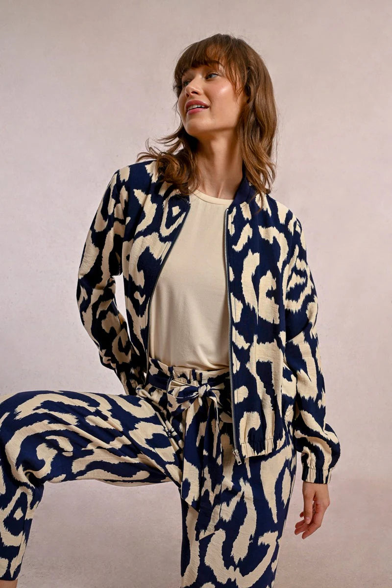 Printed Bomber Jacket in navy by Molly Bracken