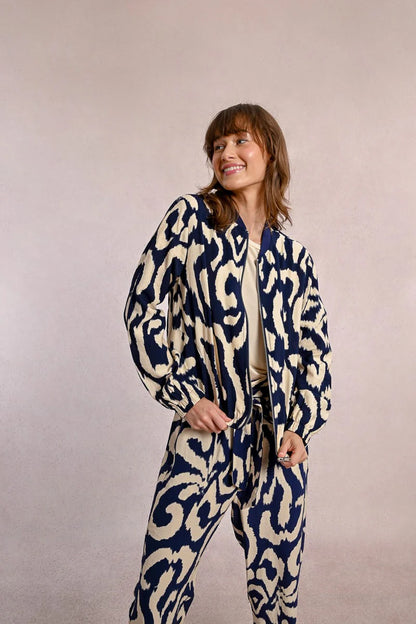 Printed Bomber Jacket in navy by Molly Bracken