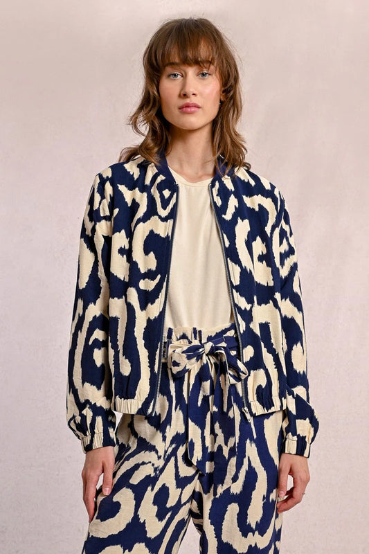 Printed Bomber Jacket in navy by Molly Bracken