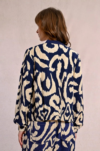 Printed Bomber Jacket in navy by Molly Bracken