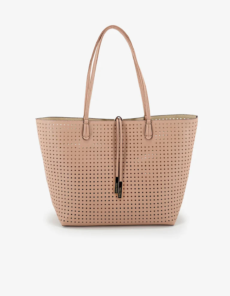 Departure Tote Perforated Square Bag in ballet pink/cream by Remi/Reid