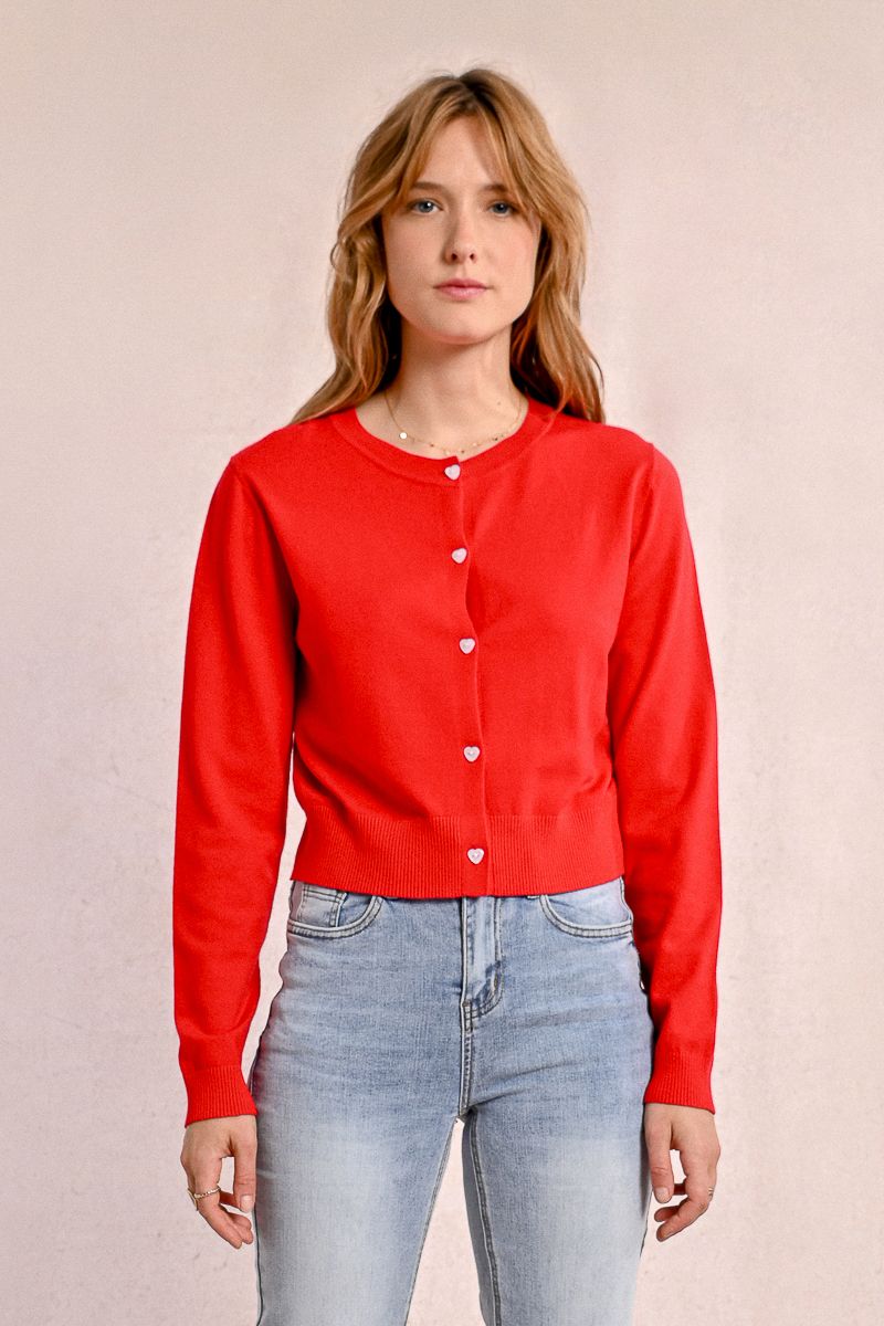 Button Up Cardigan in red by Molly Bracken