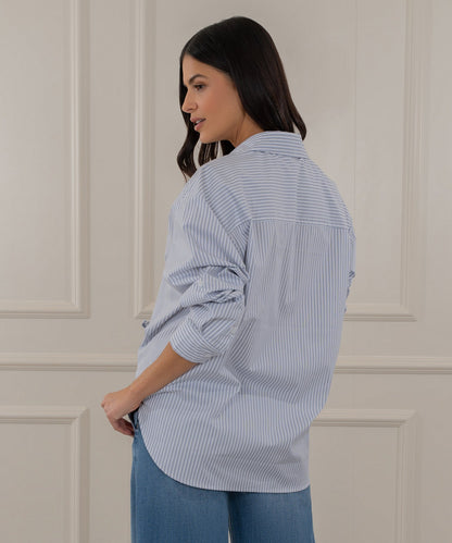 Kaiya Boyfriend Shirt in in white/blue by KUT