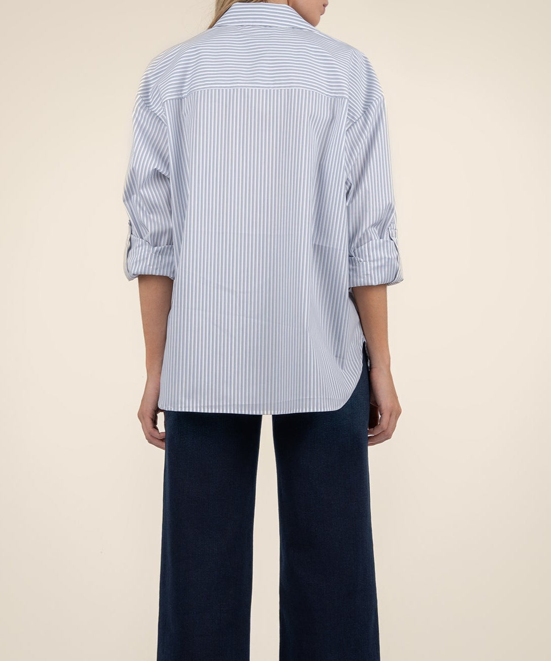 Kaiya Boyfriend Shirt in in white/blue by KUT