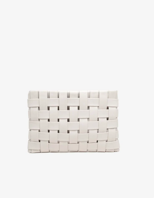 Lindy Large Woven Clutch in off white by Remi/Reid