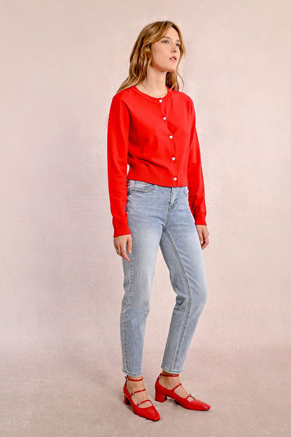 Button Up Cardigan in red by Molly Bracken