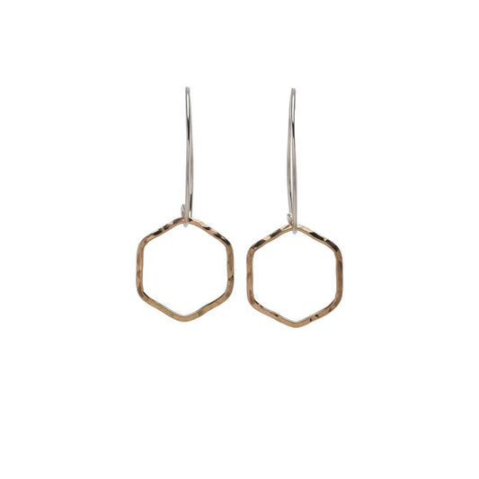 Small Hexagon Earrings in two tone gold by Kenda Kist