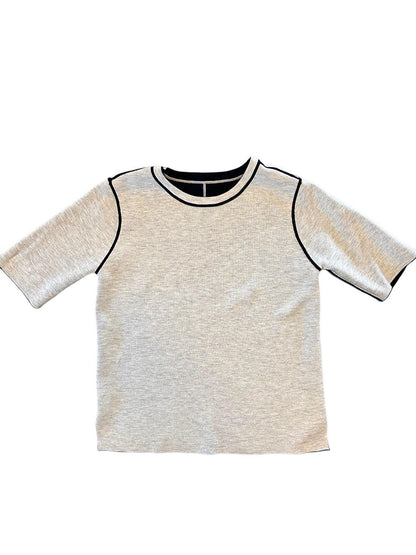 Odessa Reversible Knit Short Sleeve Tee in true navy/pearl grey melange by Lysse