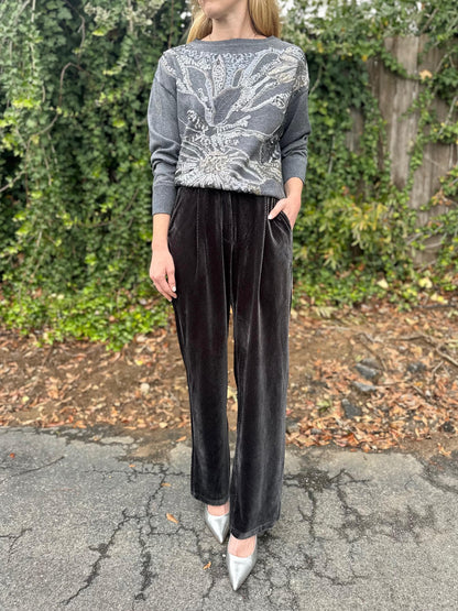 Velvet Pants in dark grey by Molly Bracken