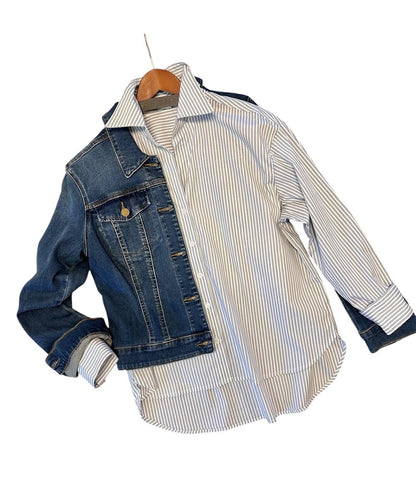 Kaiya Boyfriend Shirt in in white/blue by KUT