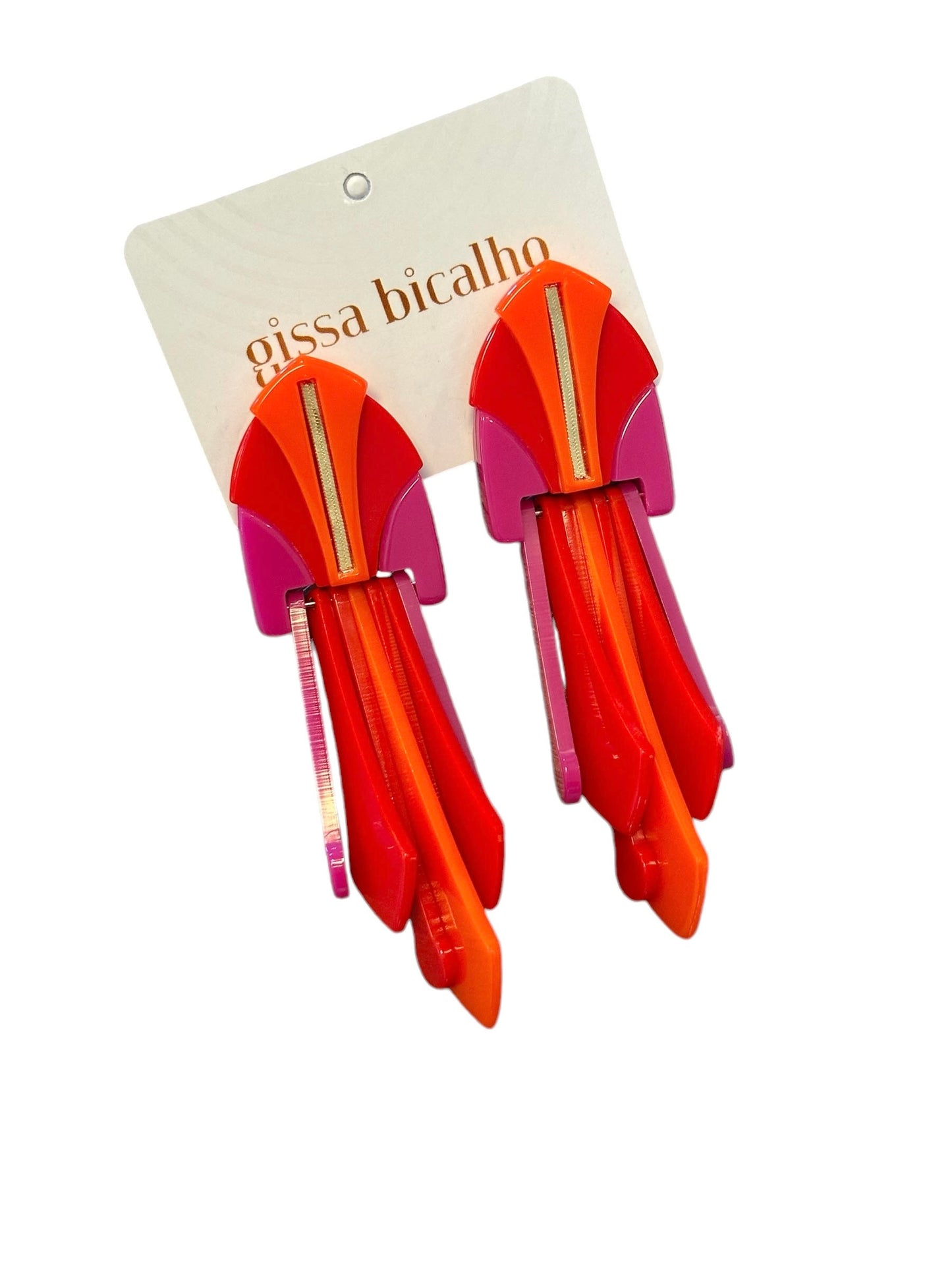 Acrylic Palm Deco Earrings in pink/red by Gissa Bicalho