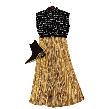 Pleated Midi Skirt in gold by Molly Bracken