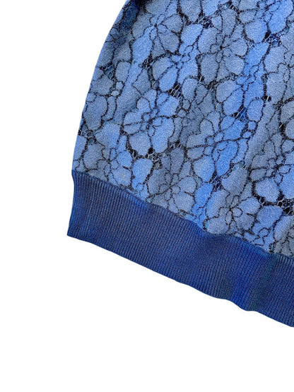 Short Sleeve Lace Overlay Sweater in blue by Current Air