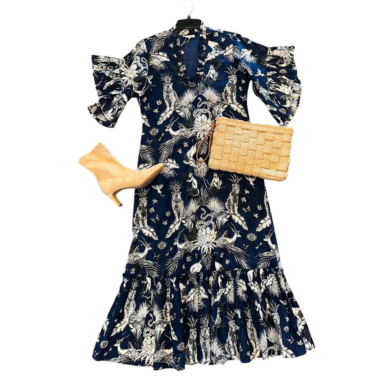 TRUNK SHOW- Soleil Flutter Sleeve Dress in royal tiger navy by Fitzroy & Willa