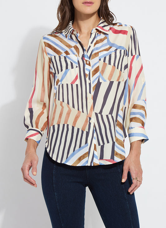 Yesenia Roll Tab Utility Shirt in Stripe by Lysse