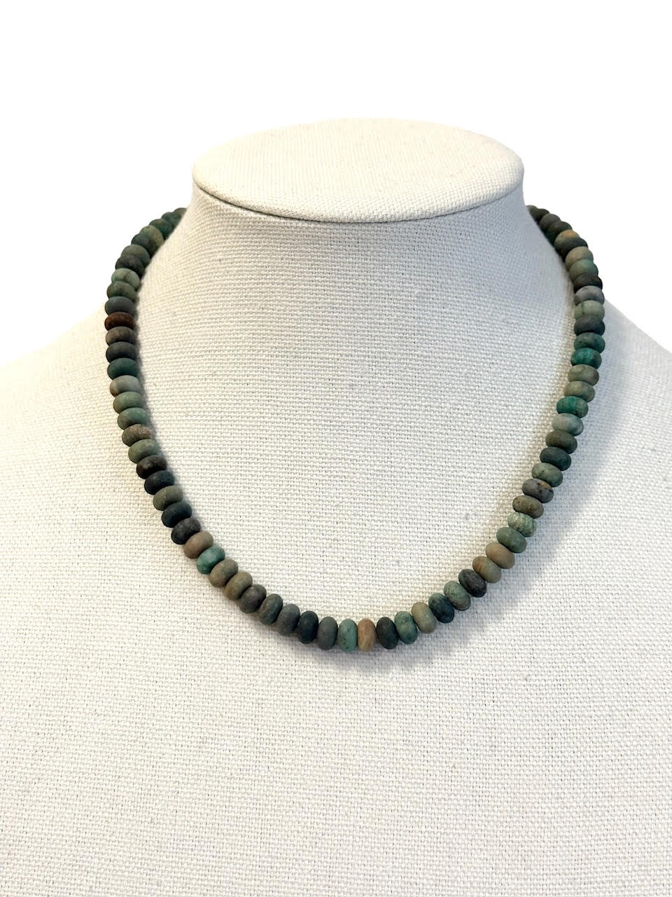 Rondelle 18" Necklace with Small Swivel Clasp in matte green multi by Virtue