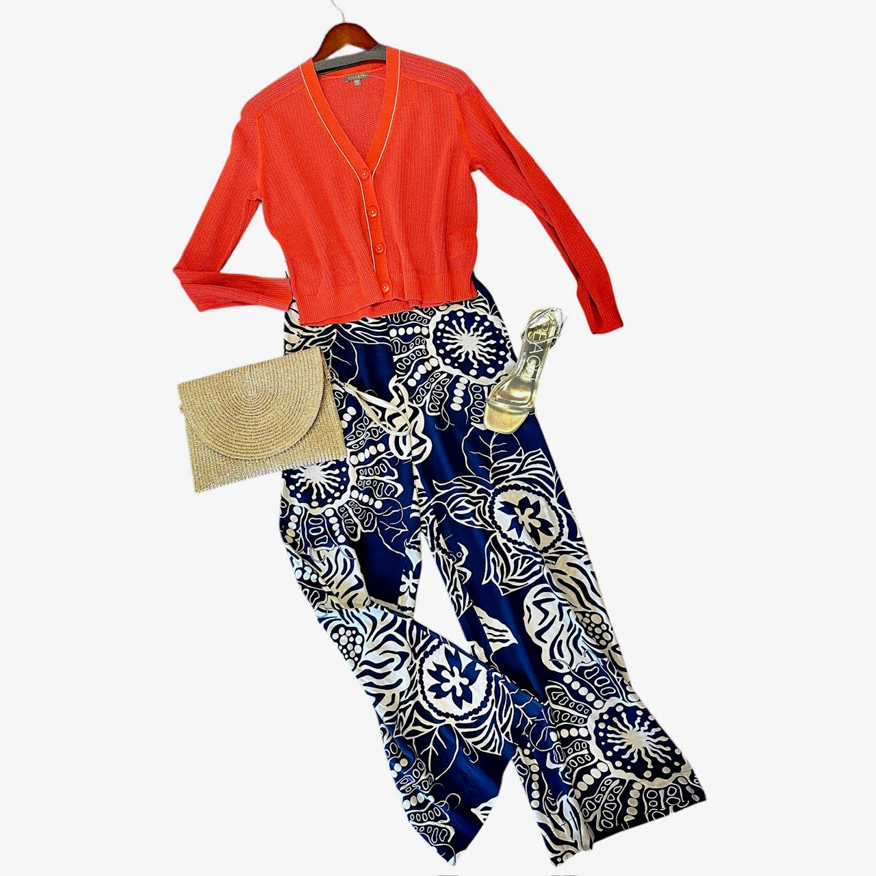 Printed Wide Leg Pant in navy/cream by Aldo Martins