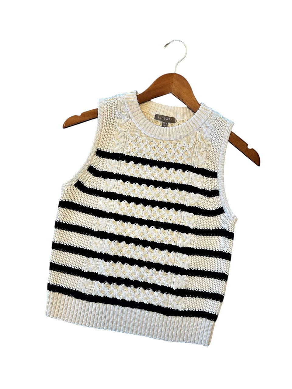 Cropped Cable Tank Sweater in stripe by Lilla P