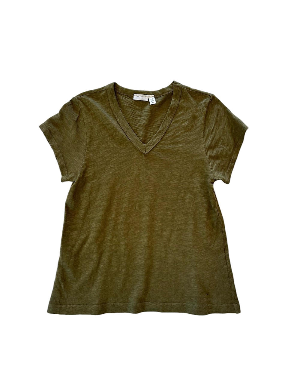 V-Neck Short Sleeve Baby Fit Tee in olive by Wilt