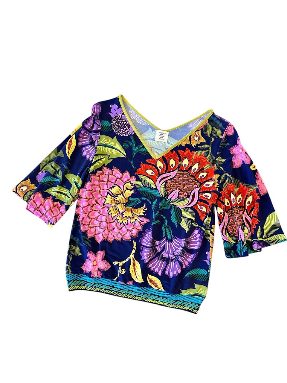 3/4 Sleeve Printed Top in navy multi by Aldo Martins