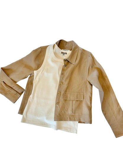 Tailored Linen Jacket in camel by Haris Cotton