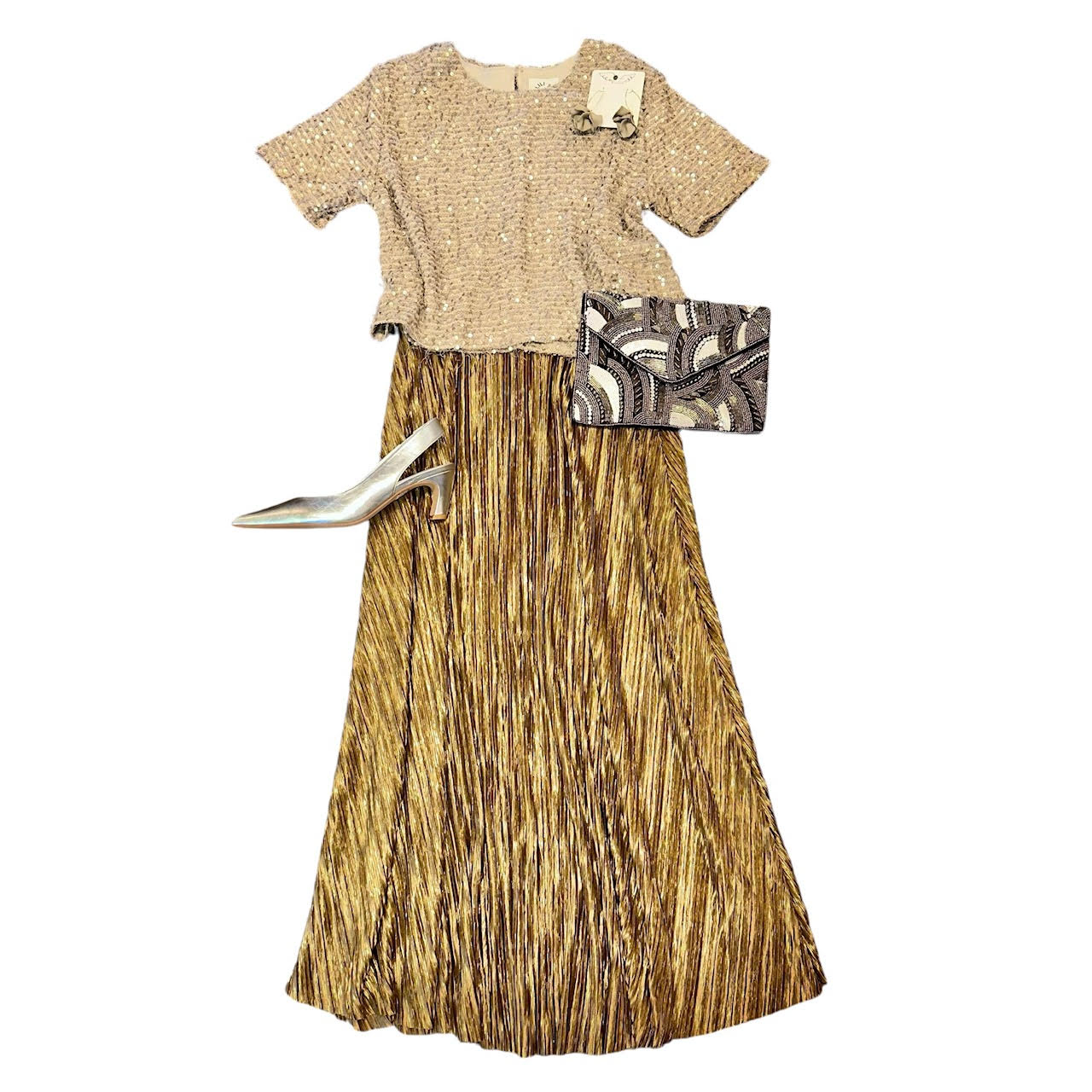 Pleated Midi Skirt in gold by Molly Bracken