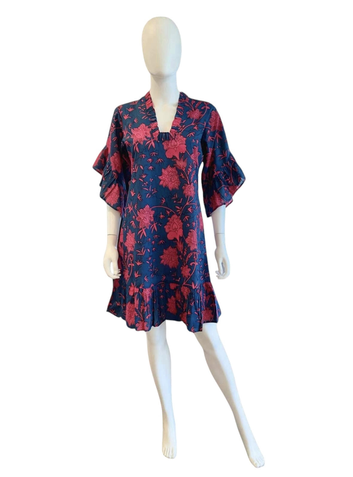 TRUNK SHOW- Soleil Flutter Sleeve Mini Dress in beautiful navy/raspberry by Fitzroy & Willa