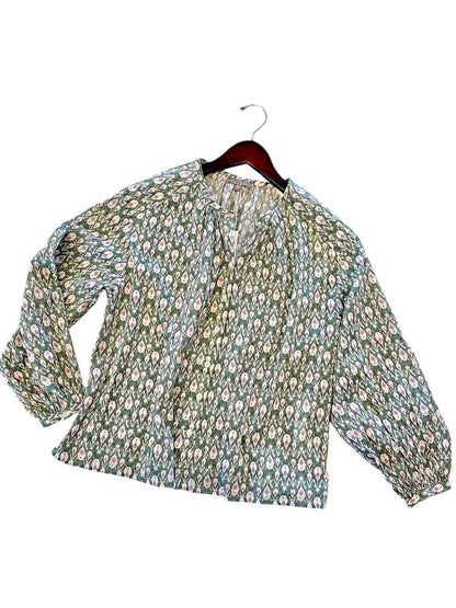 Long Sleeve Shirred Blouse in seagrass print by Lilla P