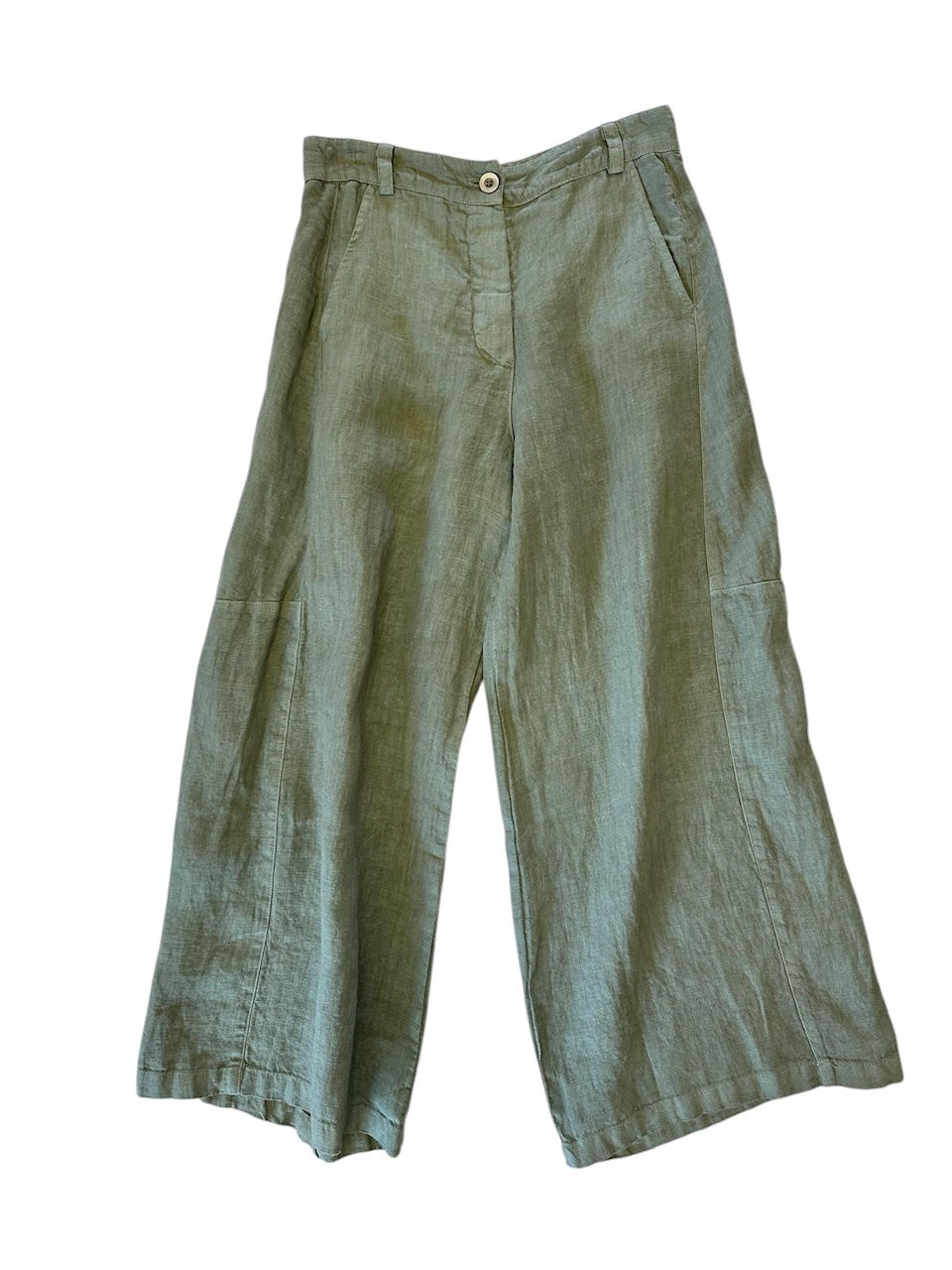 Linen Wide Leg Pants in sage by Haris Cotton