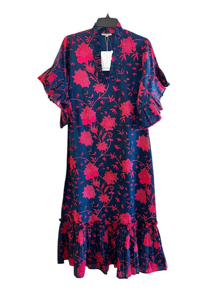 TRUNK SHOW- Soleil Flutter Sleeve Dress in beautiful navy/raspberry by Fitzroy & Willa