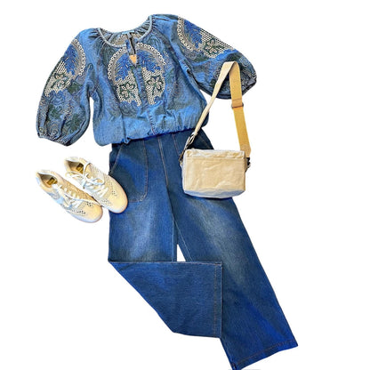 Amiyah Chambray Top in blue by Conditions Apply