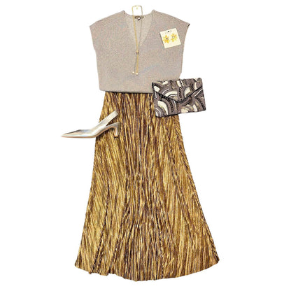 Pleated Midi Skirt in gold by Molly Bracken