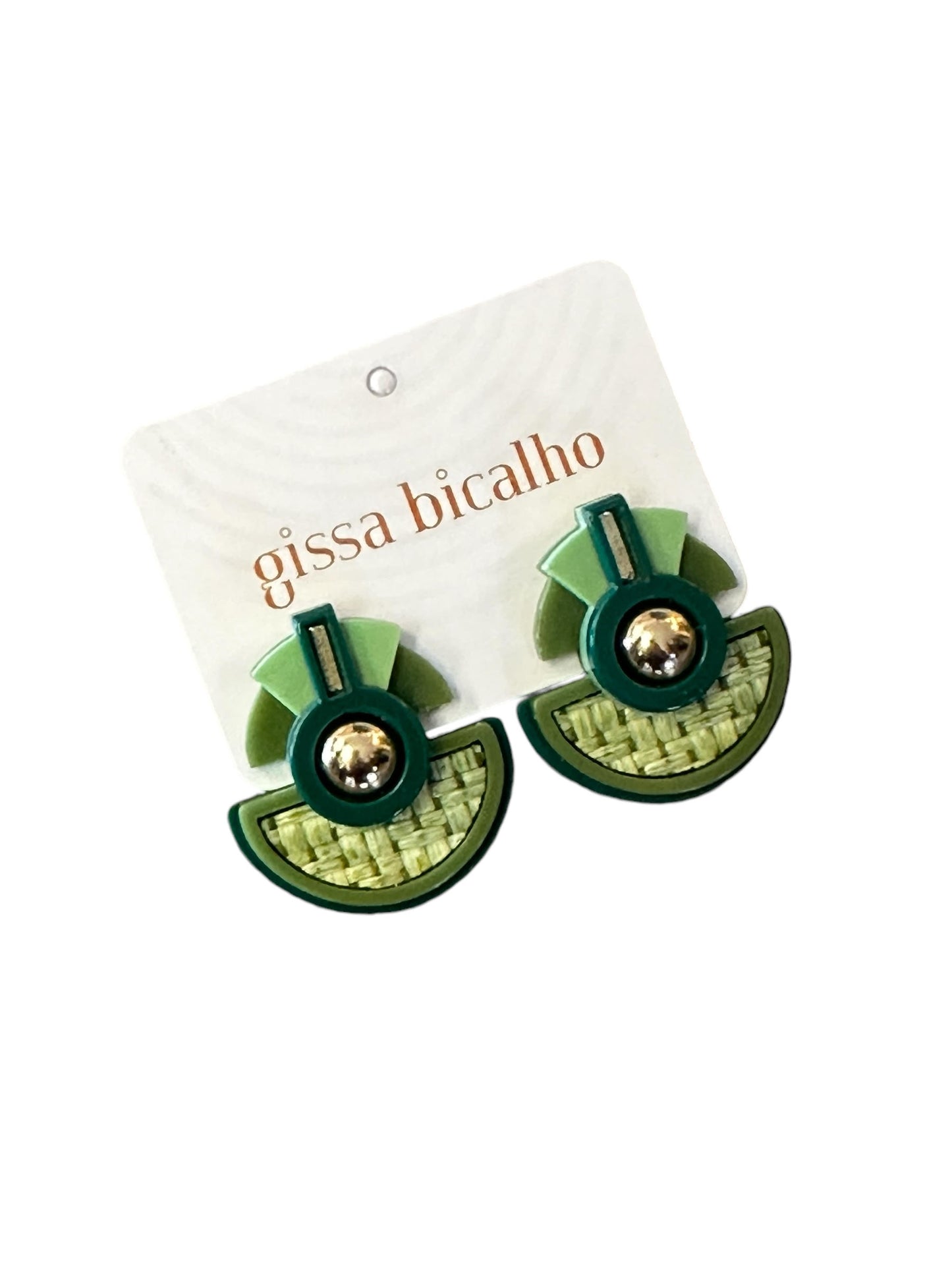 Acrylic & Raffia Four Moons Earrings in green by Gissa Bicalho