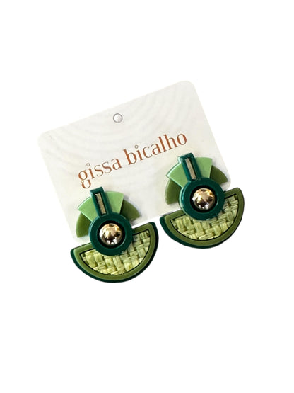 Acrylic & Raffia Four Moons Earrings in green by Gissa Bicalho